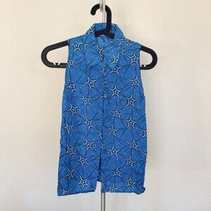 Equipment Blue Patterned Sleeveless Button Down Blouse Size S